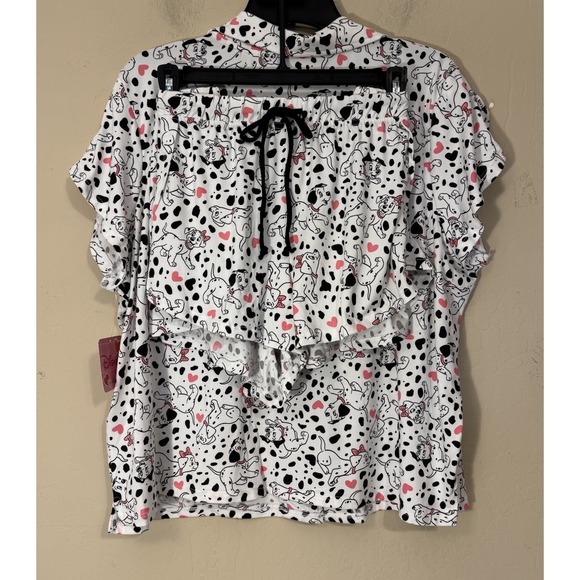 Disney 101 Dalmatians Pajama Set Women L (12-14) 2pc Dogs Hearts Cute NEW - Picture 1 of 8